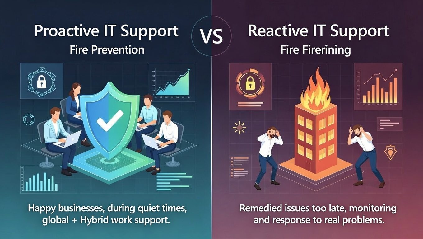 Proactive vs reactive IT support infographic